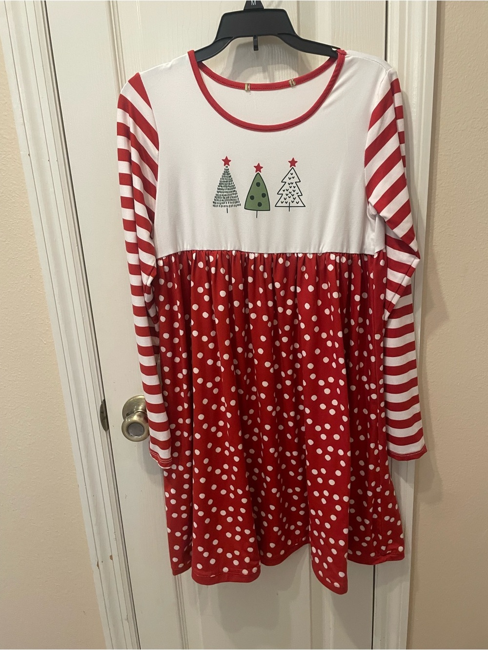 Kids Red & White Christmas Tree Print Dress